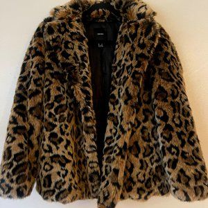 Forever 21 leopard print faux fur open coat